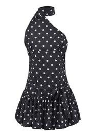 One Shoulder White Polka Dots Scarf Mini Dress
