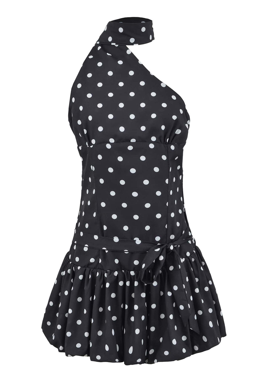 One Shoulder White Polka Dots Scarf Mini Dress