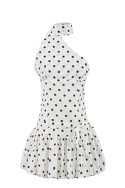 One Shoulder White Polka Dots Scarf Mini Dress