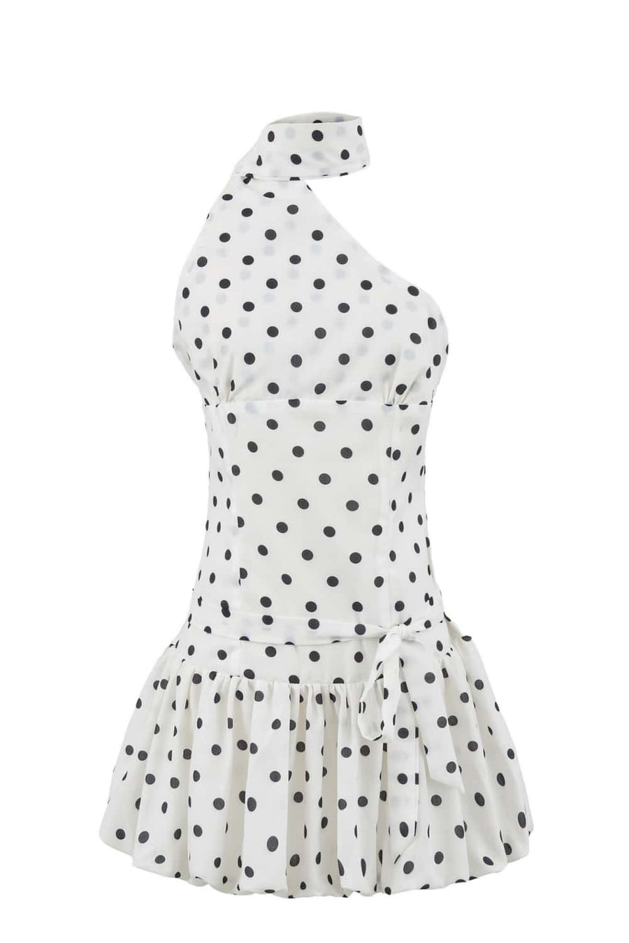 One Shoulder White Polka Dots Scarf Mini Dress