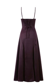 Straps Grape Satin A-line Long Dress