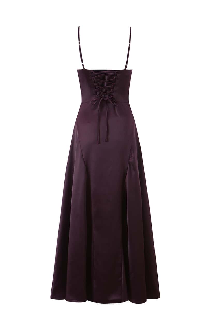 Straps Grape Satin A-line Long Dress