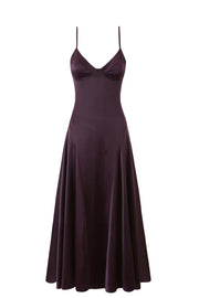 Straps Grape Satin A-line Long Dress