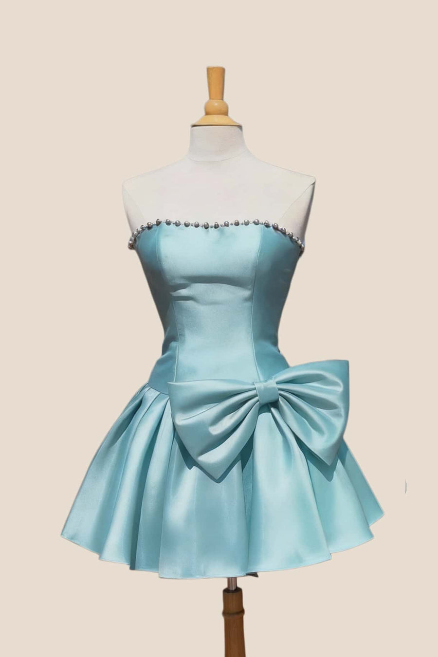 Brown Pearls A-line Short Dress with Bow