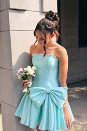 Brown Pearls A-line Short Dress with Bow