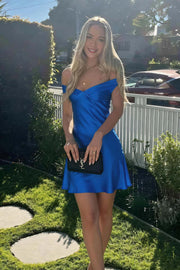 Off the Shoulder Aqua A-line Short Dress