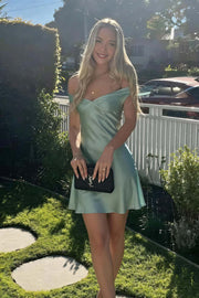 Off the Shoulder Aqua A-line Short Dress
