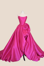 Fuchsia Strapless Rosette Bubble Gown