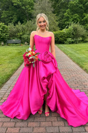 Fuchsia Strapless Rosette Bubble Gown