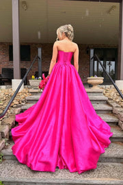 Fuchsia Strapless Rosette Bubble Gown