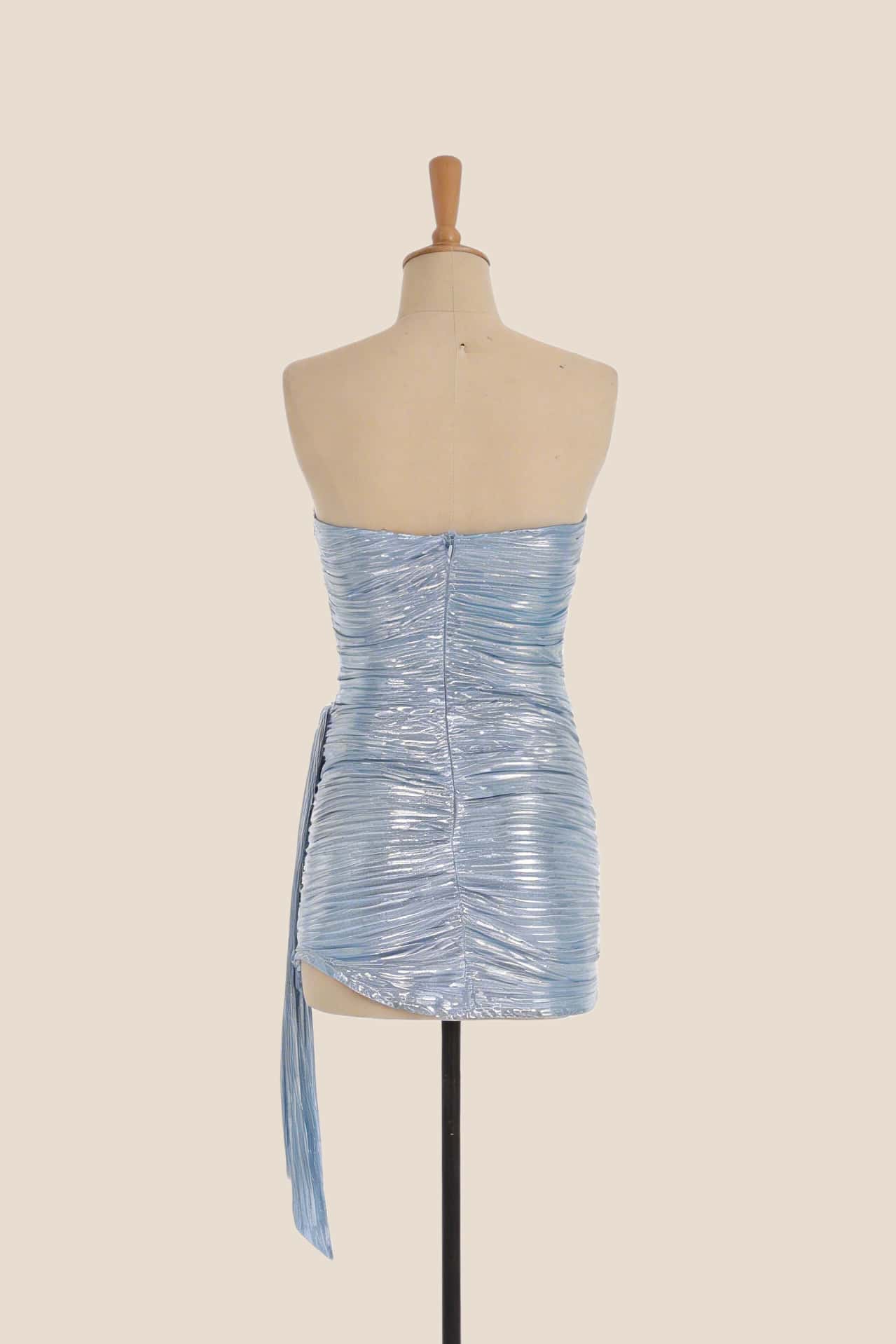 Light Blue Metallic Ruched Tight Mini Dress