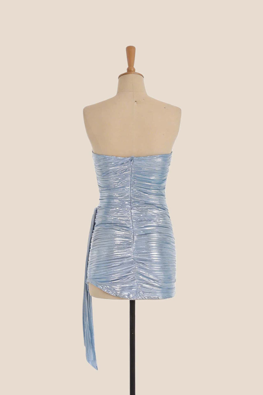 Light Blue Metallic Ruched Tight Mini Dress