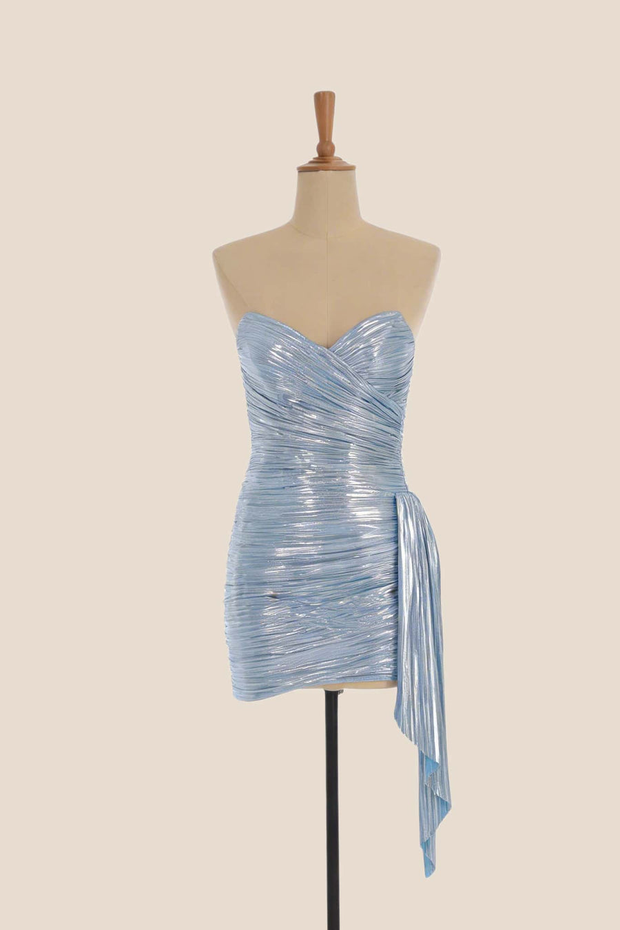 Light Blue Metallic Ruched Tight Mini Dress
