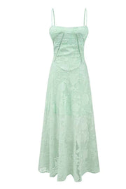 Straps Green Lace Long Holiday Dress