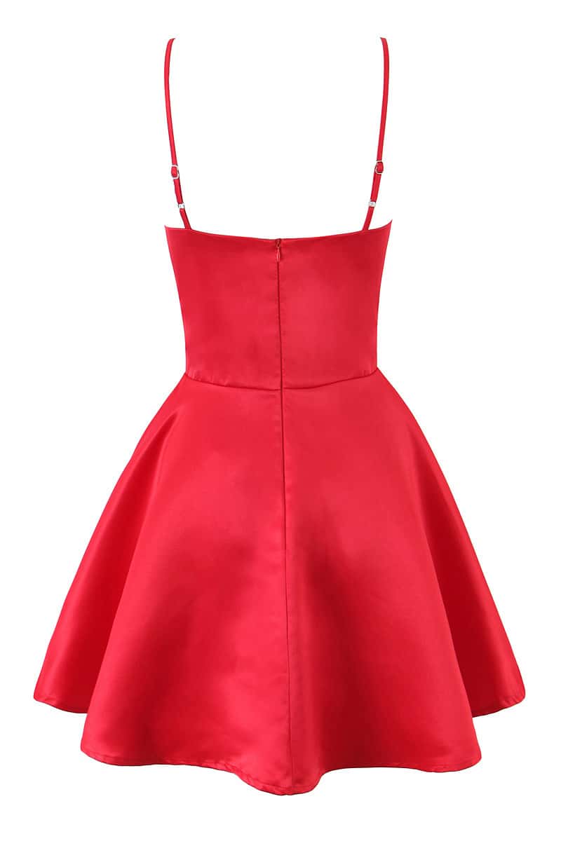 Red Straps Bustier Satin A-line Short Dress