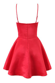 Red Straps Bustier Satin A-line Short Dress