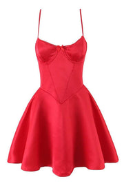 Red Straps Bustier Satin A-line Short Dress