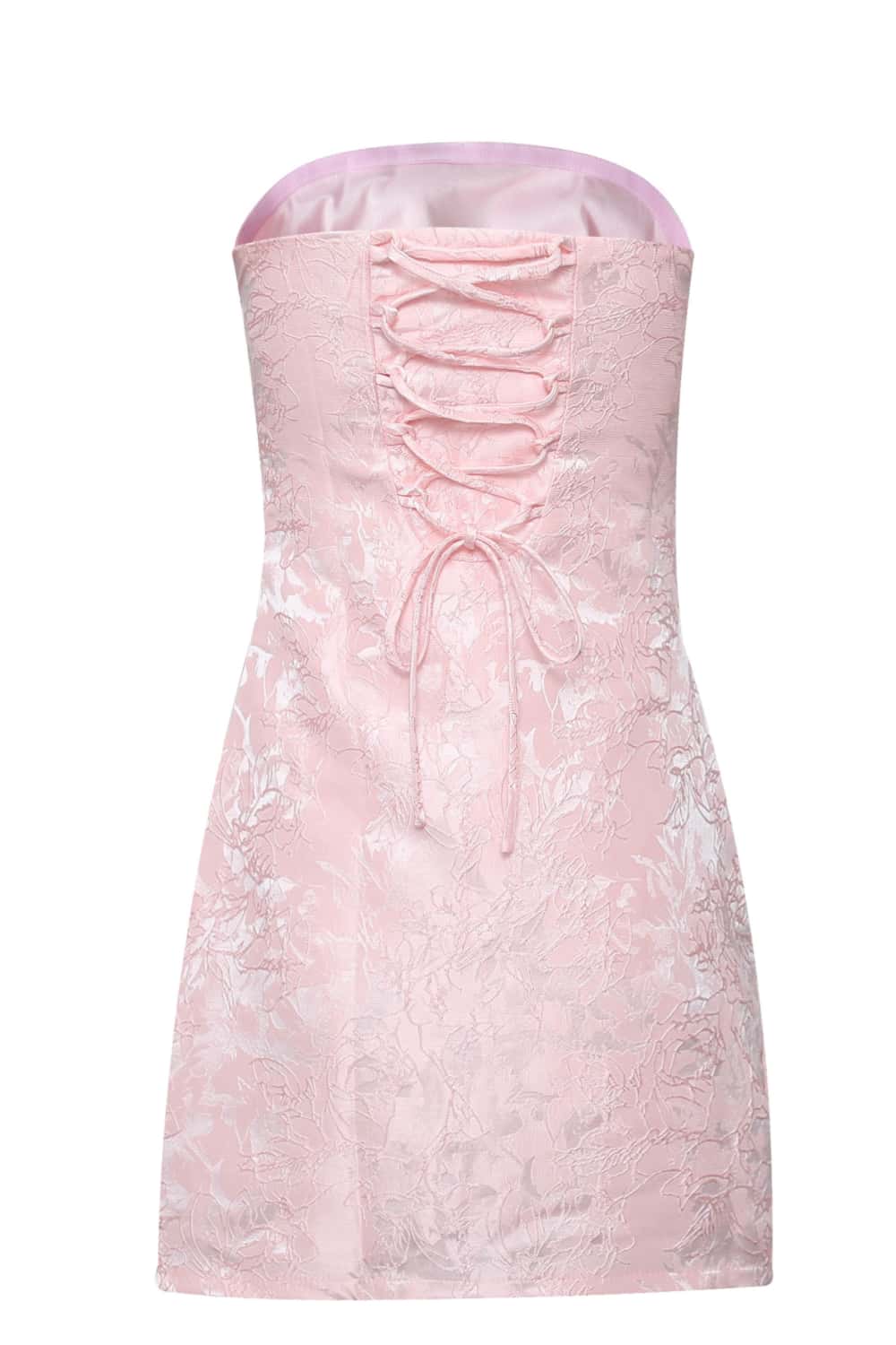Pink Jacquard Short Dress with Lace-up Back