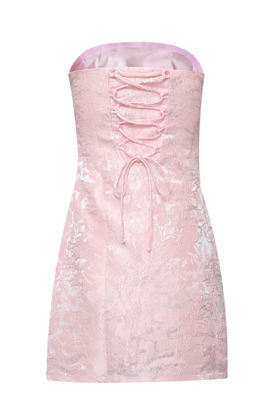 Pink Jacquard Short Dress with Lace-up Back