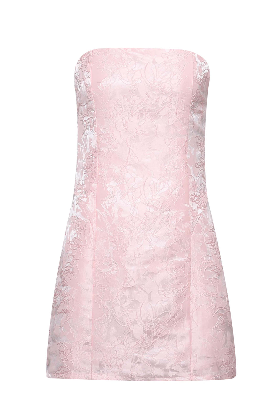 Pink Jacquard Short Dress with Lace-up Back