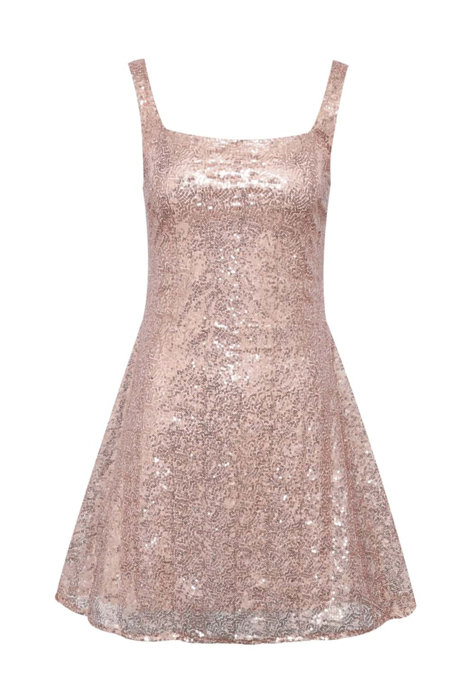 Square Neck Champagne Sequin A-line Dress