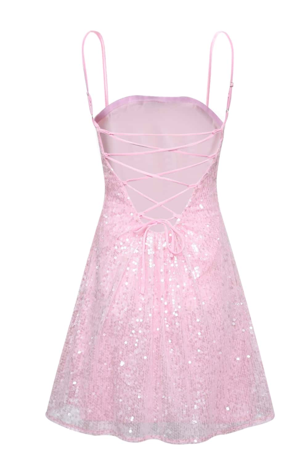 Pink Sequin Straps A-line Short Dress