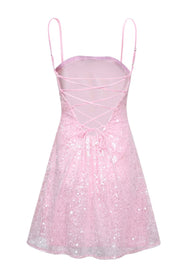 Pink Sequin Straps A-line Short Dress