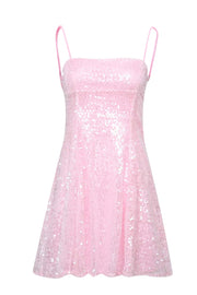 Pink Sequin Straps A-line Short Dress