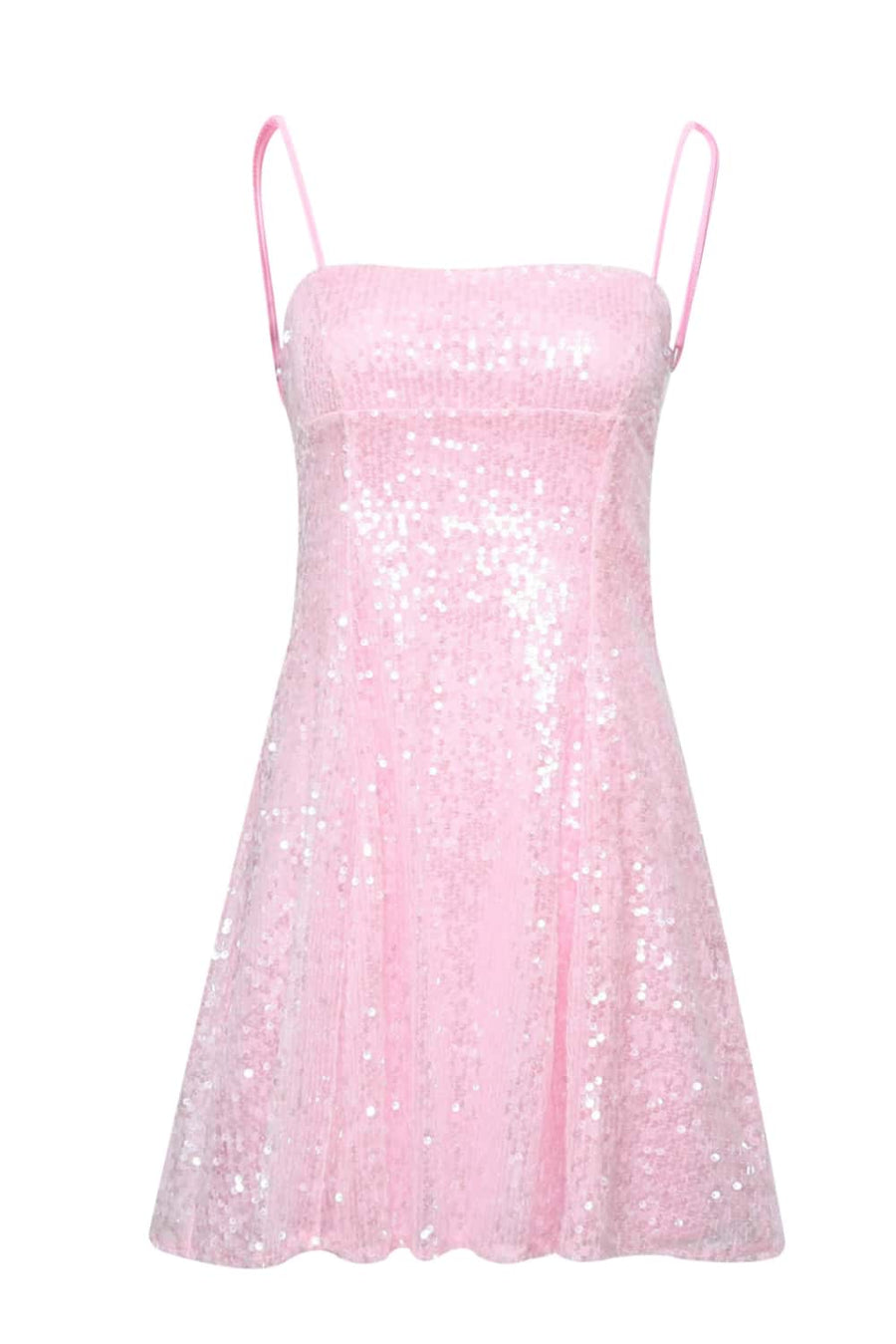 Pink Sequin Straps A-line Short Dress
