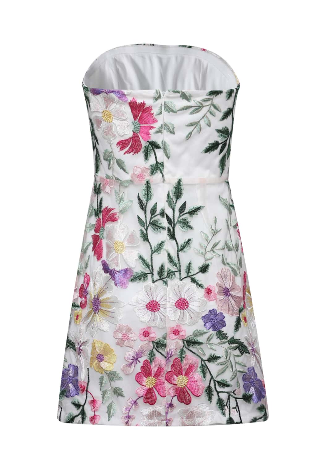 Floral Embroidered Strapless Fitted Short Dress