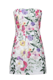 Floral Embroidered Strapless Fitted Short Dress