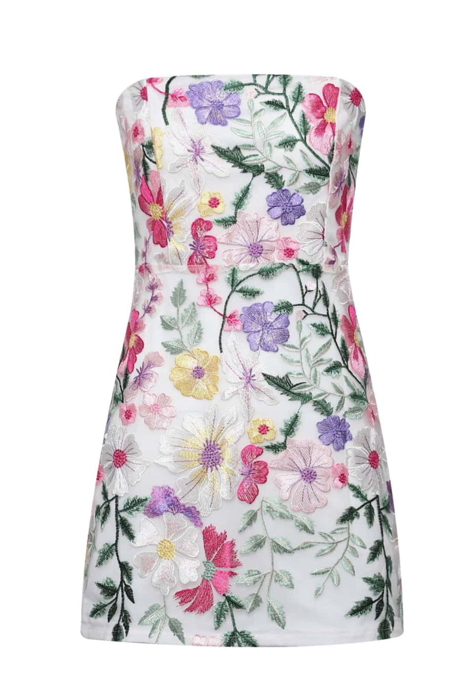 Floral Embroidered Strapless Fitted Short Dress