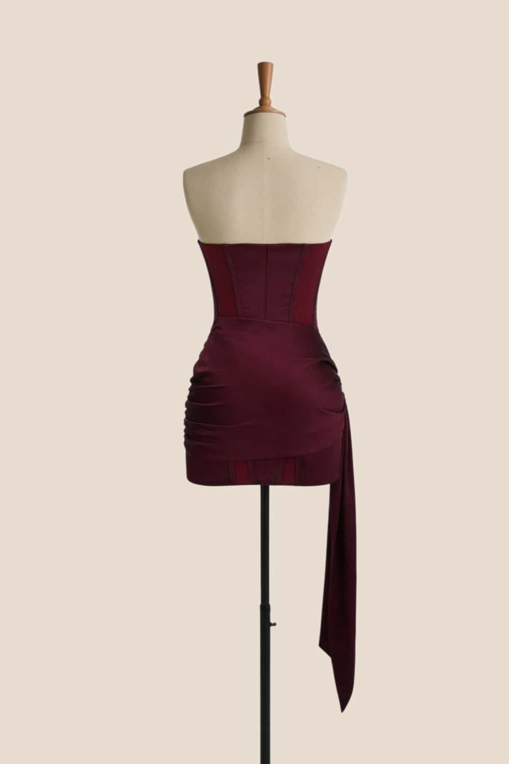 Burgundy Corset Tight Dress with Train