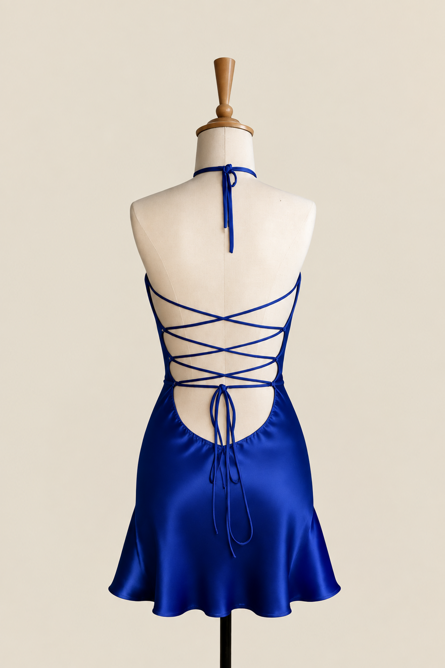 Halter Beaded Royal Blue Short Dress