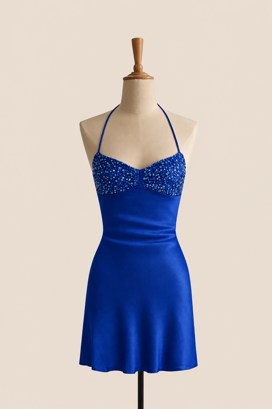 Halter Beaded Royal Blue Short Dress