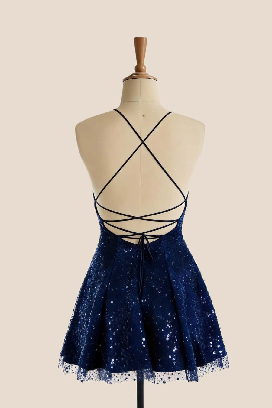 Navy Blue Sequin Scoop A-line Dress