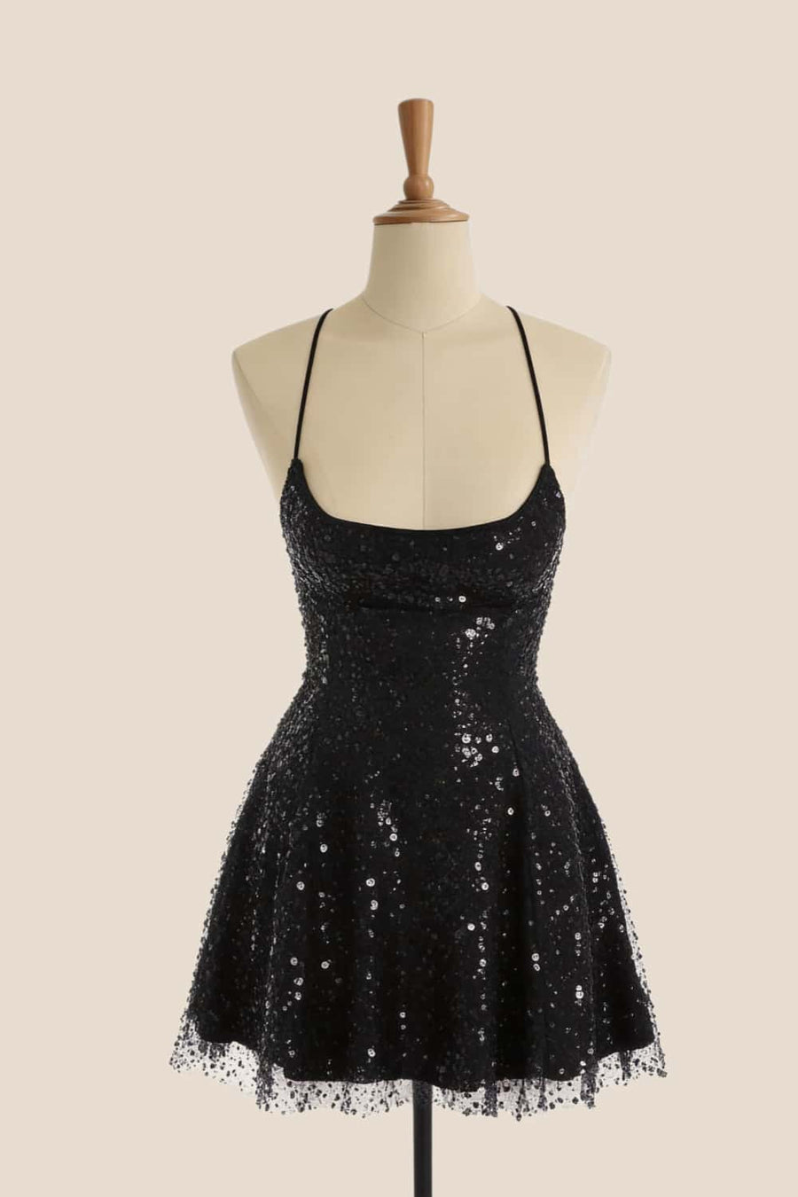 Navy Blue Sequin Scoop A-line Dress