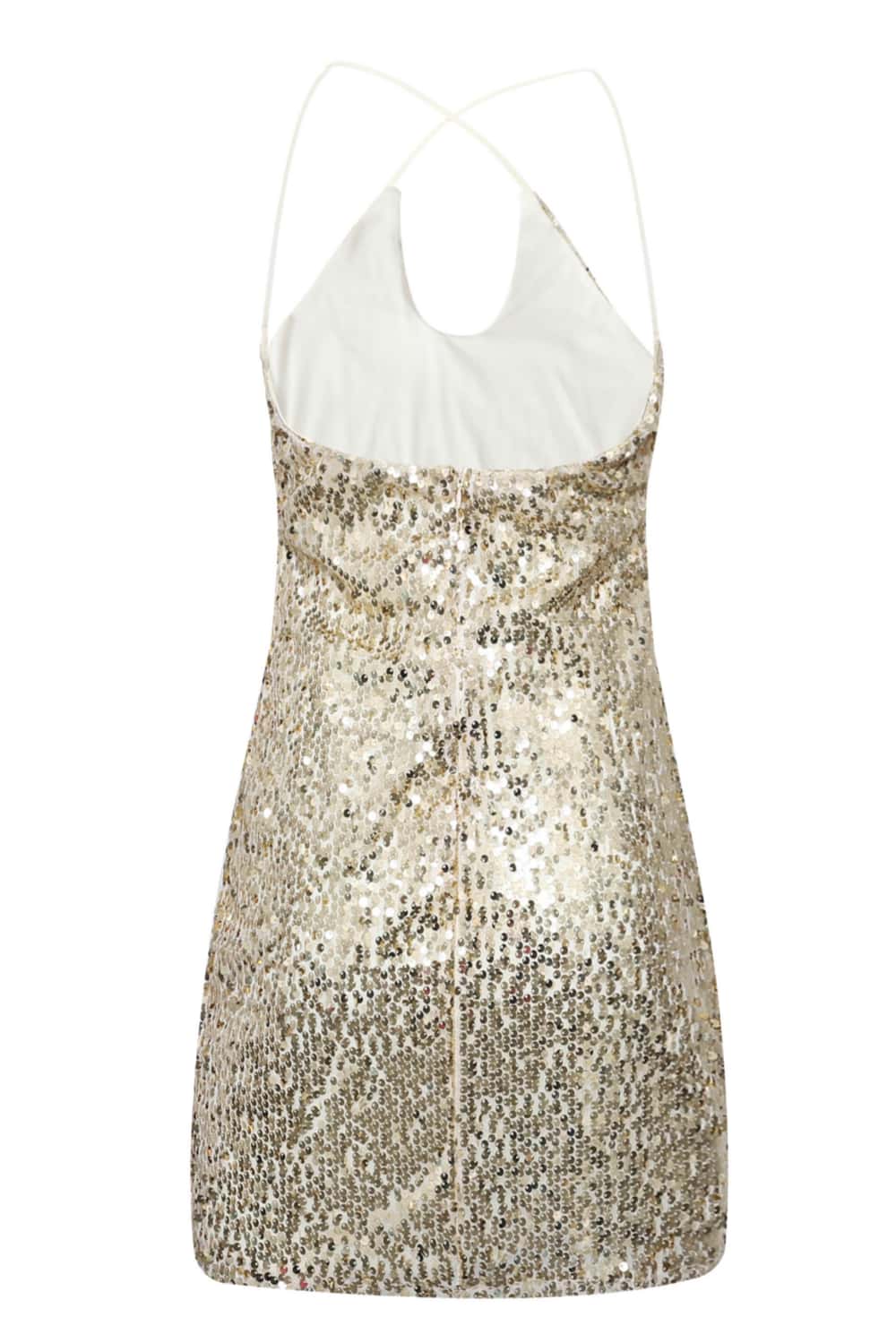 Cross Halter Champagne Sequin Tight Dress