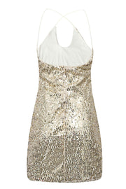 Cross Halter Champagne Sequin Tight Dress