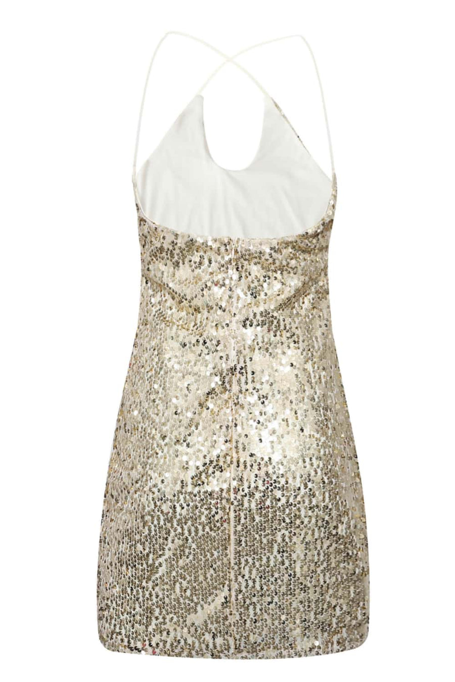 Cross Halter Champagne Sequin Tight Dress