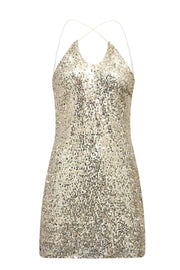 Cross Halter Champagne Sequin Tight Dress
