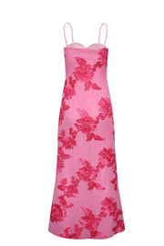 Hot Pink Floral Embroidery Straps Long Dress