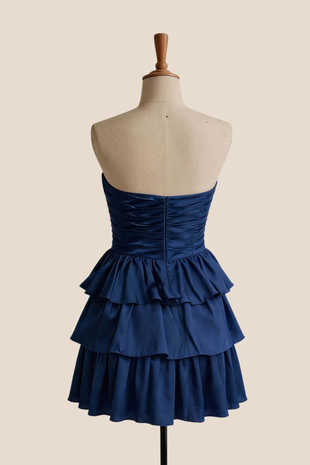 Navy Blue Strapless A-line Short Ruffle Dress