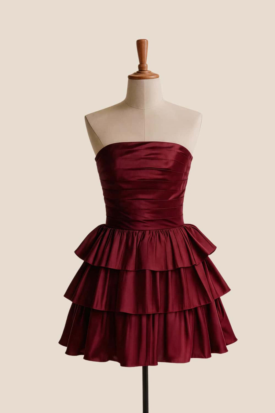 Navy Blue Strapless A-line Short Ruffle Dress