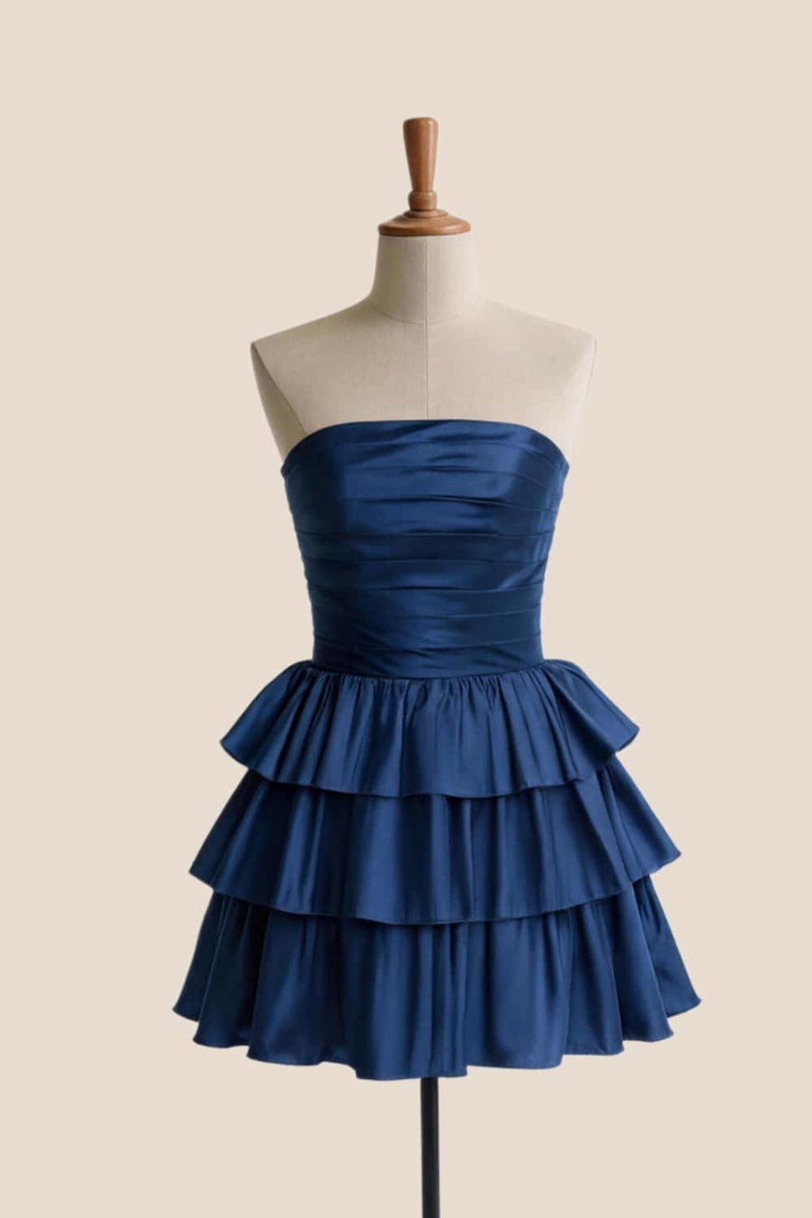 Navy Blue Strapless A-line Short Ruffle Dress
