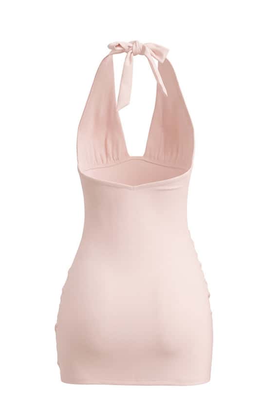 Pink Halter Draped Bodycon Mini Dress