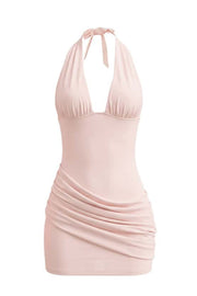Pink Halter Draped Bodycon Mini Dress