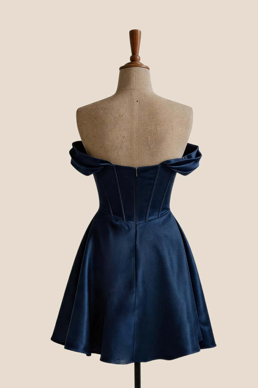 Off the Shoulder Navy Blue Ruched A-line Dress