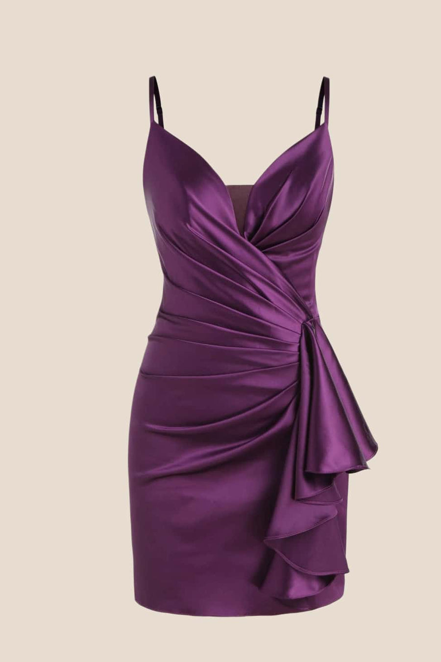 Satin Ruched Wrap Bodycon Mini Dress
