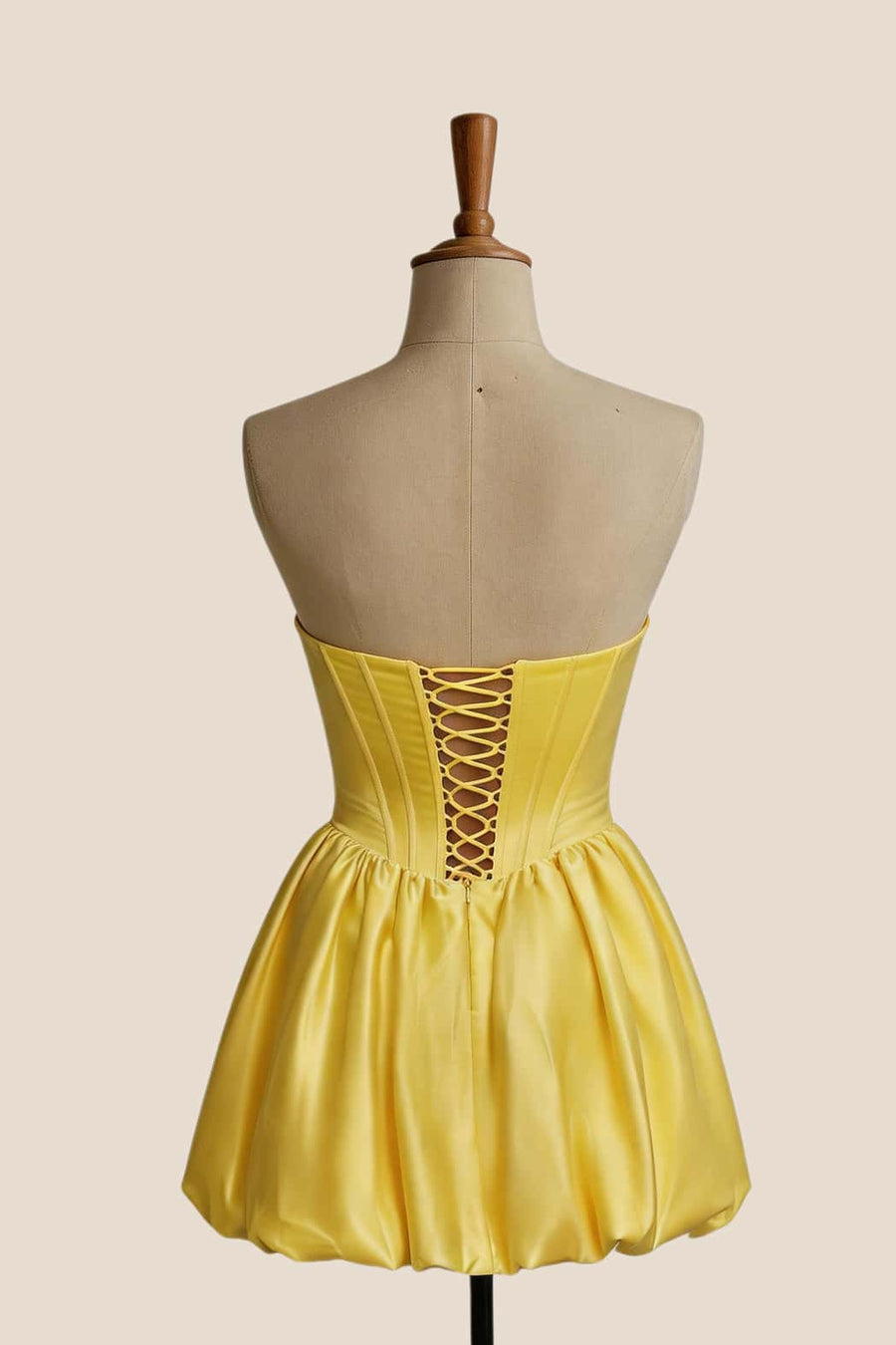 Yellow Satin Strapless Short Bubble Dress